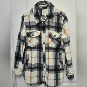 Thread & Supply Black Tan Plaid Soft Flannel Shacket Size Small Jacket Top